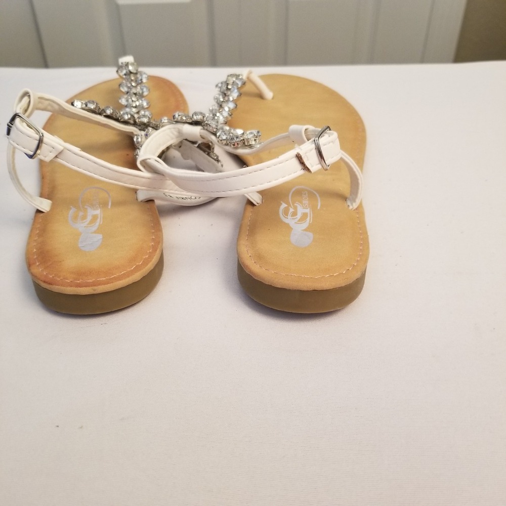 GC Shoes Sonrie White Rhinestone T-Strap Flat Sandals Ankle Strap Womens 8.5 - Picture 8 of 10